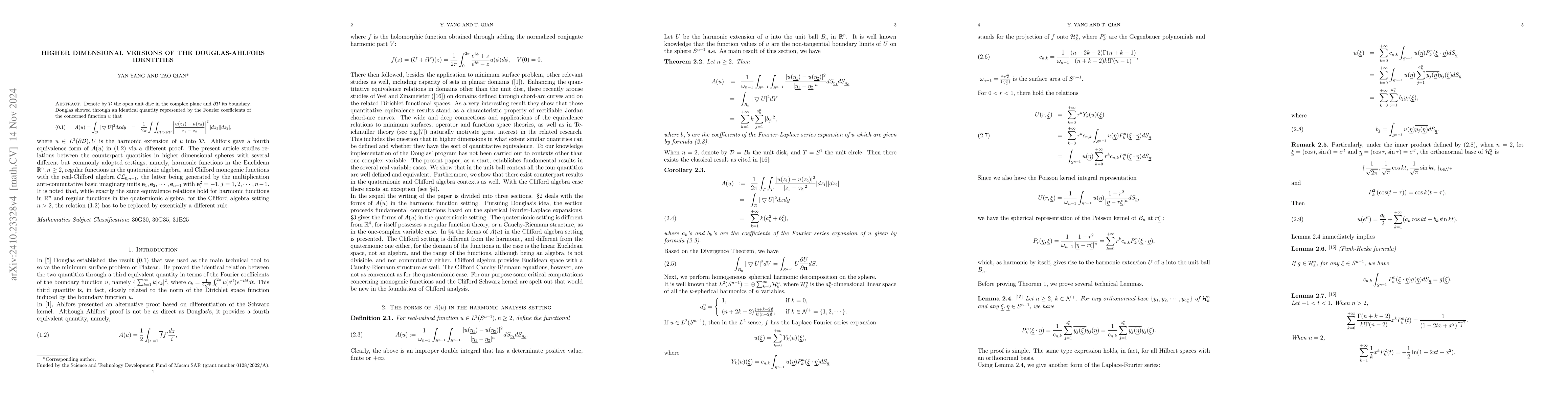 Thumbnail for Higher Dimensional Versions of the Douglas-Ahlfors Identities