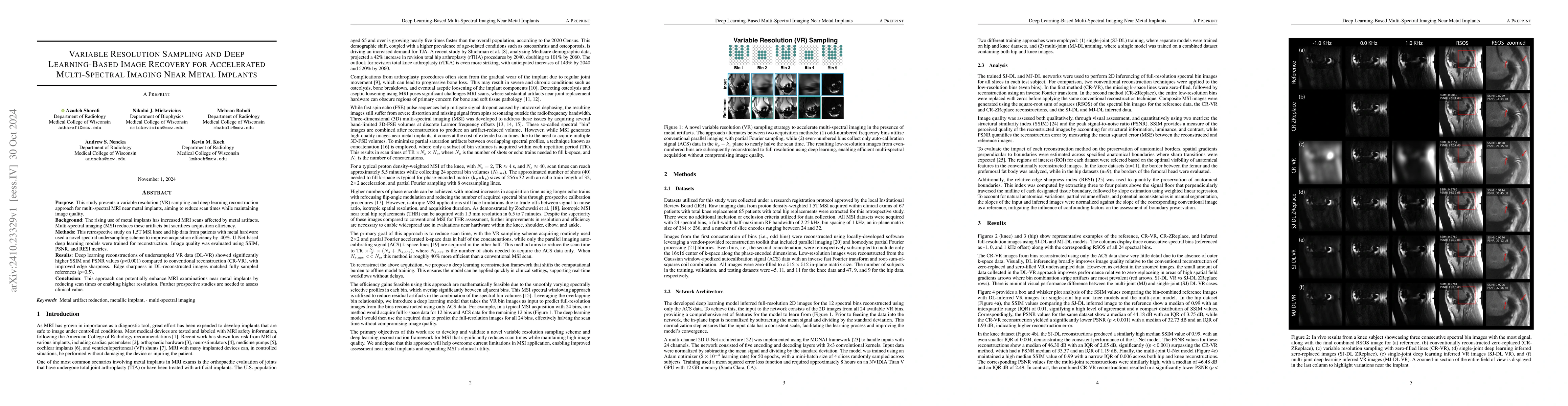 Thumbnail for Variable Resolution Sampling and Deep Learning Image Recovery for
  Accelerated Multi-Spectral MRI Near Metal Implants