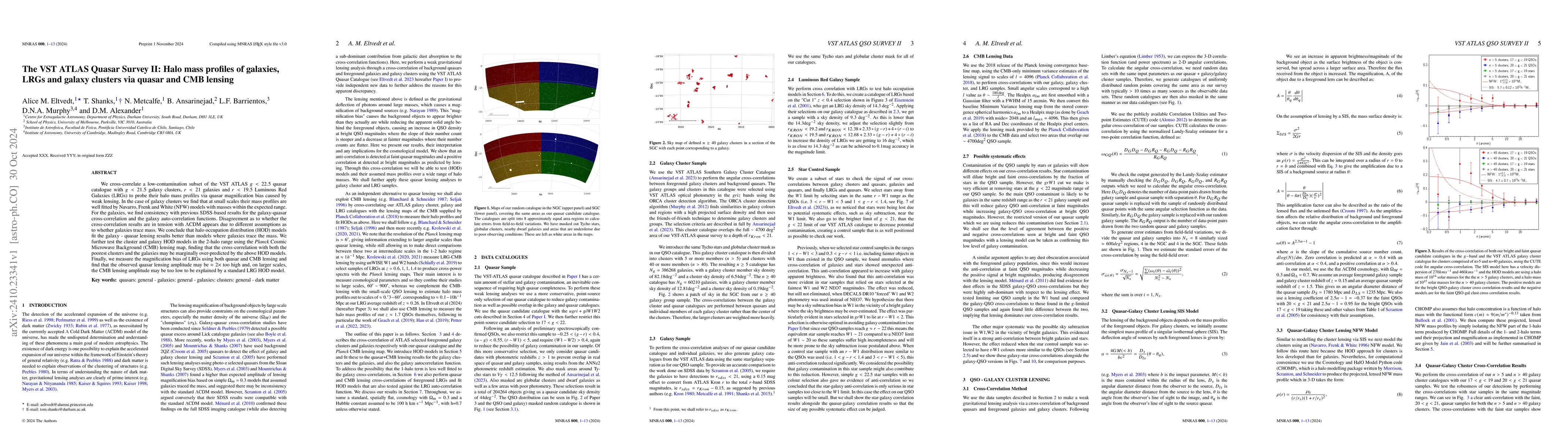Thumbnail for The VST ATLAS Quasar Survey II: Halo mass profiles of galaxies, LRGs and
  galaxy clusters via quasar and CMB lensing