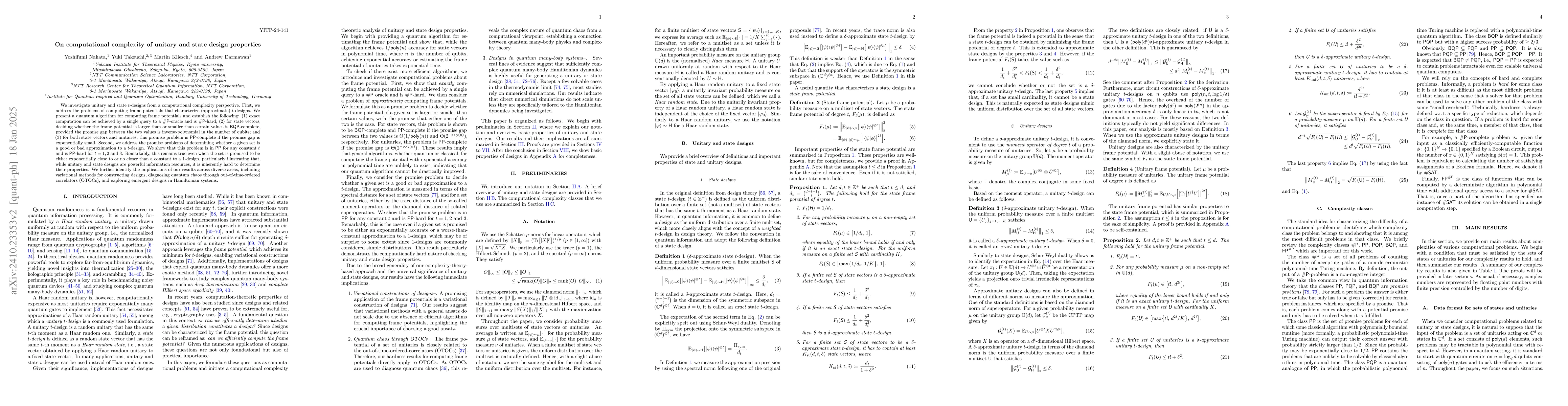Thumbnail for On computational complexity of unitary and state design properties