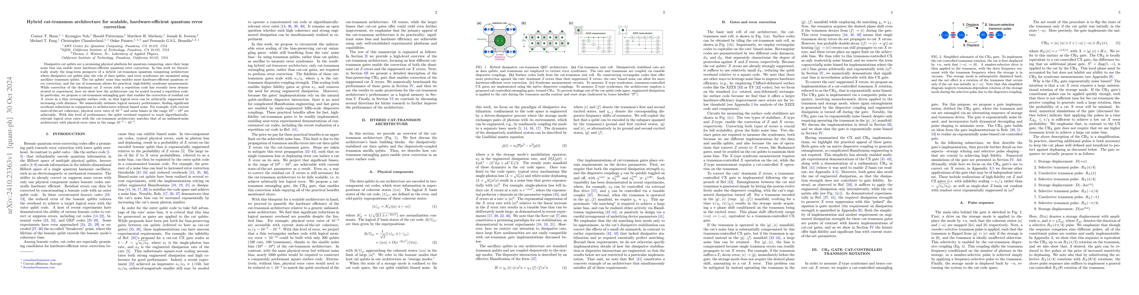 Thumbnail for Hybrid cat-transmon architecture for scalable, hardware-efficient
  quantum error correction