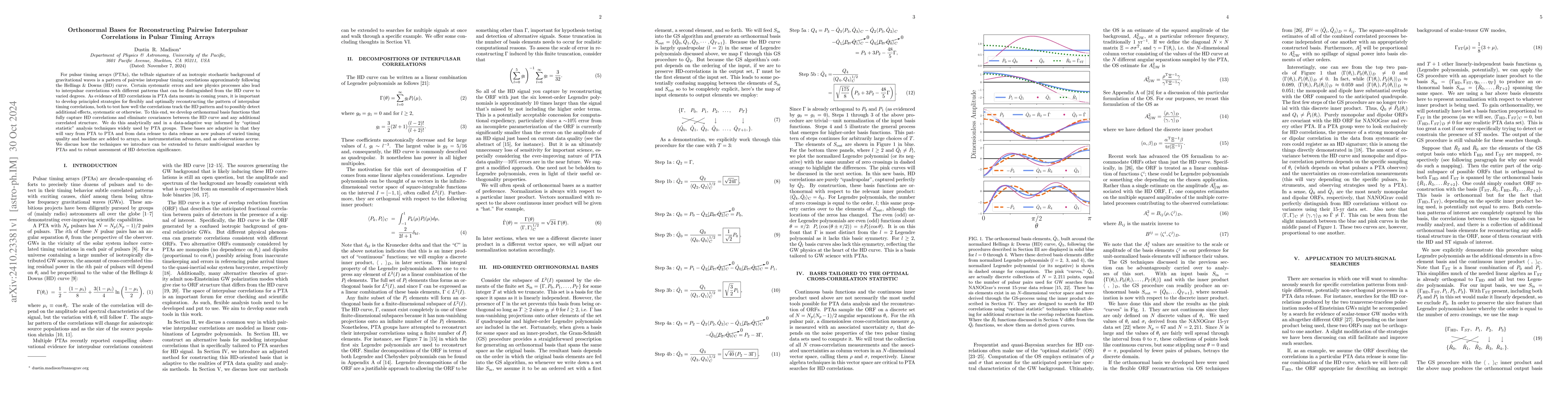 Thumbnail for Orthonormal Bases for Reconstructing Pairwise Interpulsar Correlations
  in Pulsar Timing Arrays