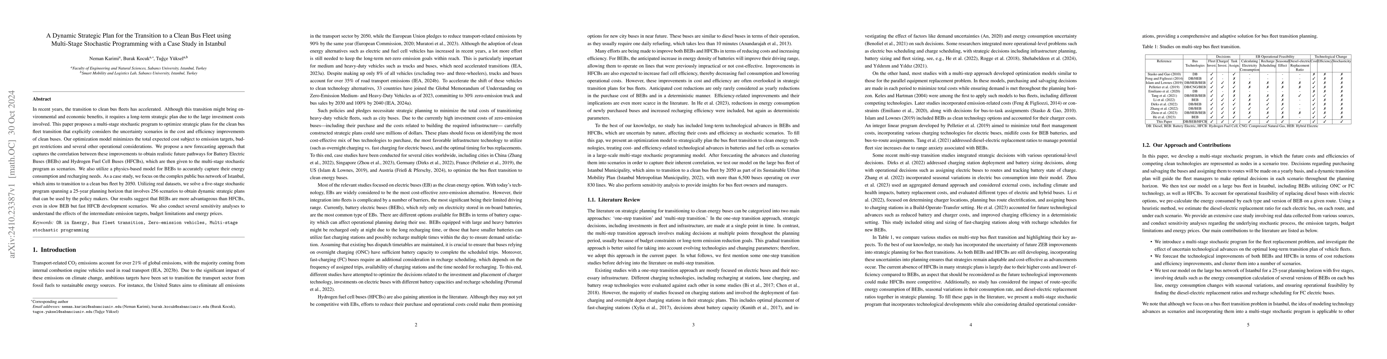 Thumbnail for A Dynamic Strategic Plan for the Transition to a Clean Bus Fleet using
  Multi-Stage Stochastic Programming with a Case Study in Istanbul