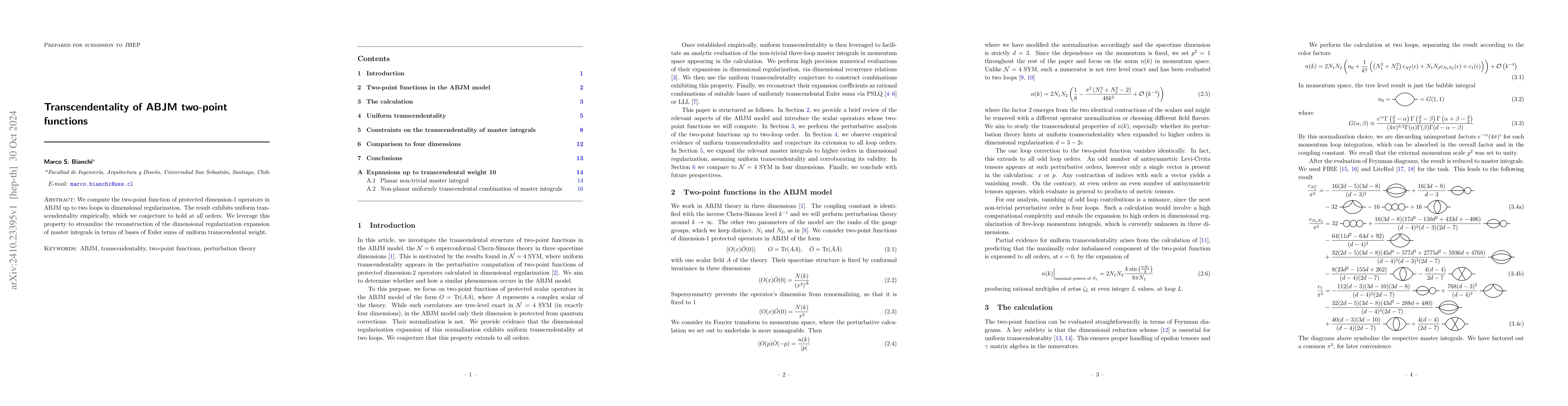 Thumbnail for Transcendentality of ABJM two-point functions