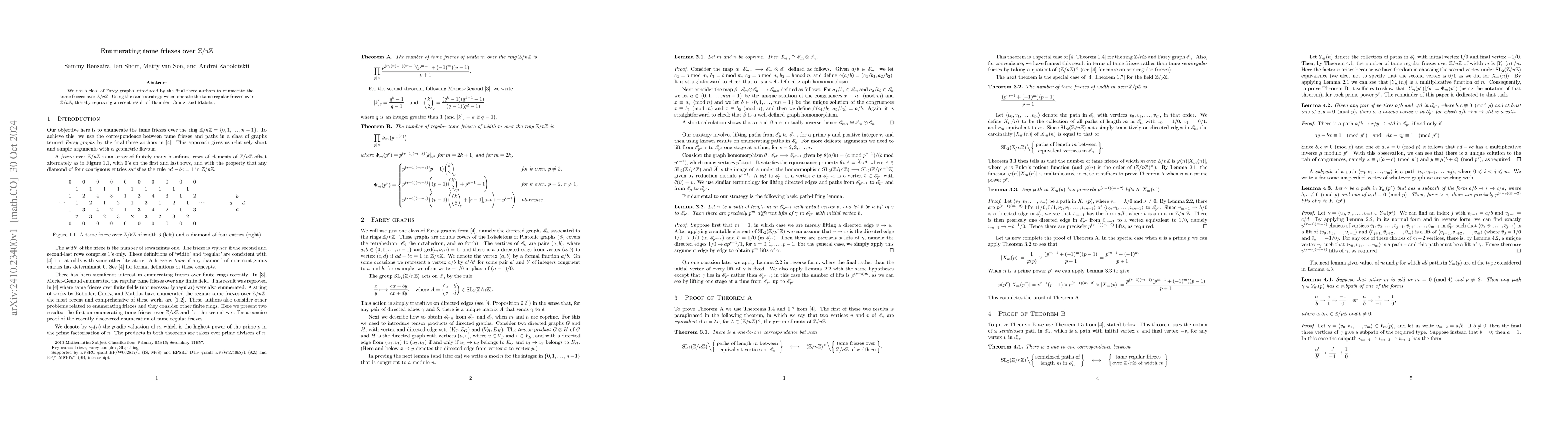 Thumbnail for Enumerating tame friezes over $\mathbb{Z}/n\mathbb{Z}$