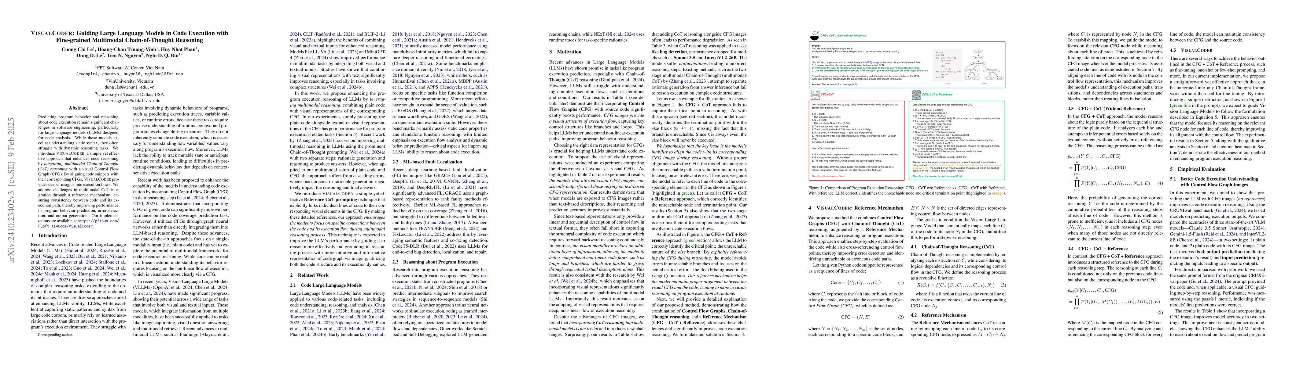 Thumbnail for VISUALCODER: Guiding Large Language Models in Code Execution with
  Fine-grained Multimodal Chain-of-Thought Reasoning