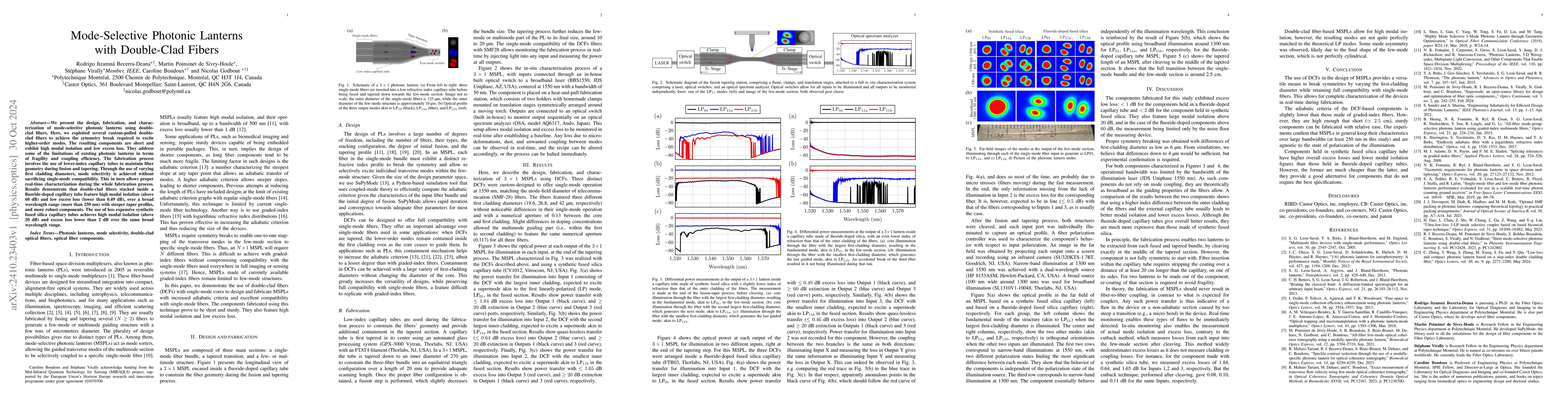 Thumbnail for Mode-Selective Photonic Lanterns with Double-Clad Fibers