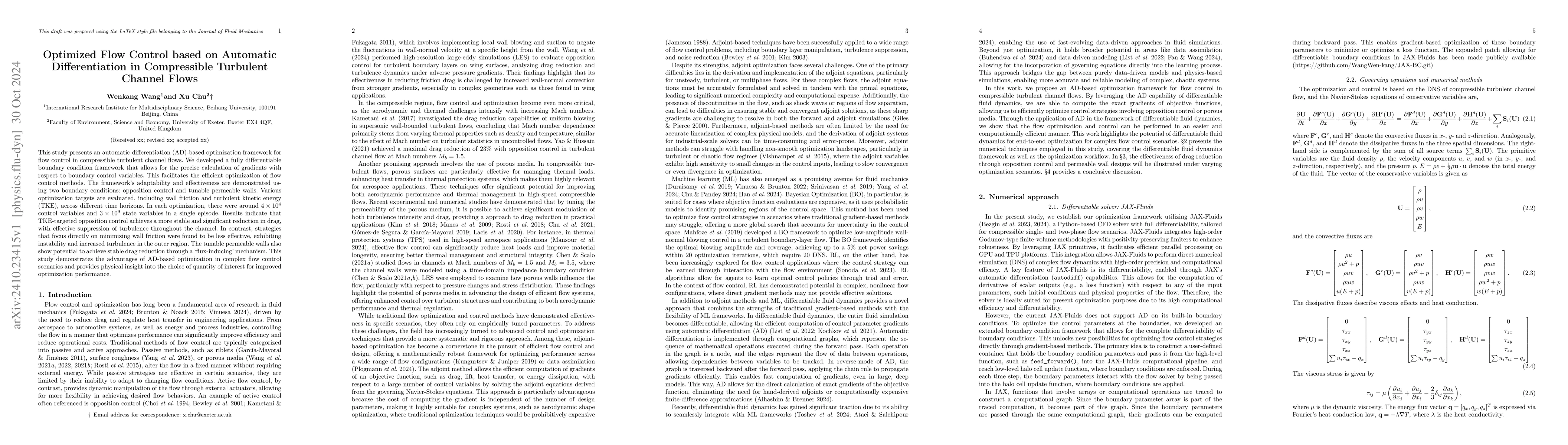 Thumbnail for Optimized Flow Control based on Automatic Differentiation in
  Compressible Turbulent Channel Flows
