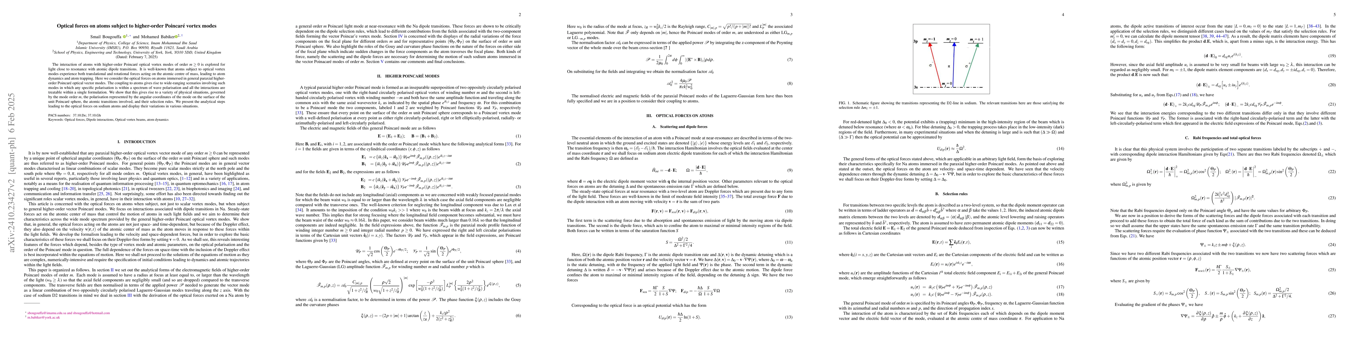 Thumbnail for Optical forces on atoms subject to higher-order Poincar{é} vortex
  modes