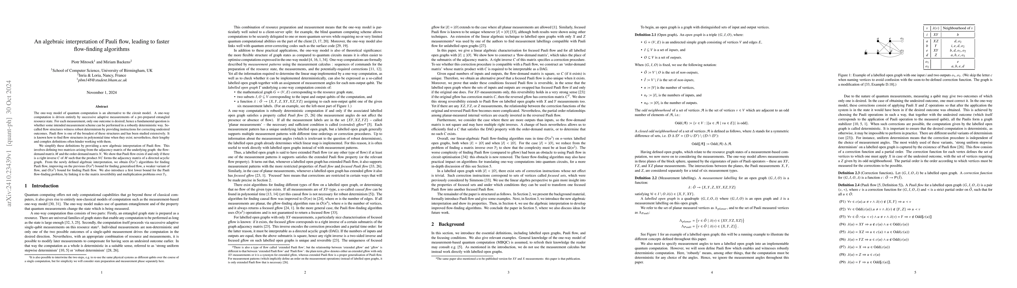 Thumbnail for An algebraic interpretation of Pauli flow, leading to faster
  flow-finding algorithms