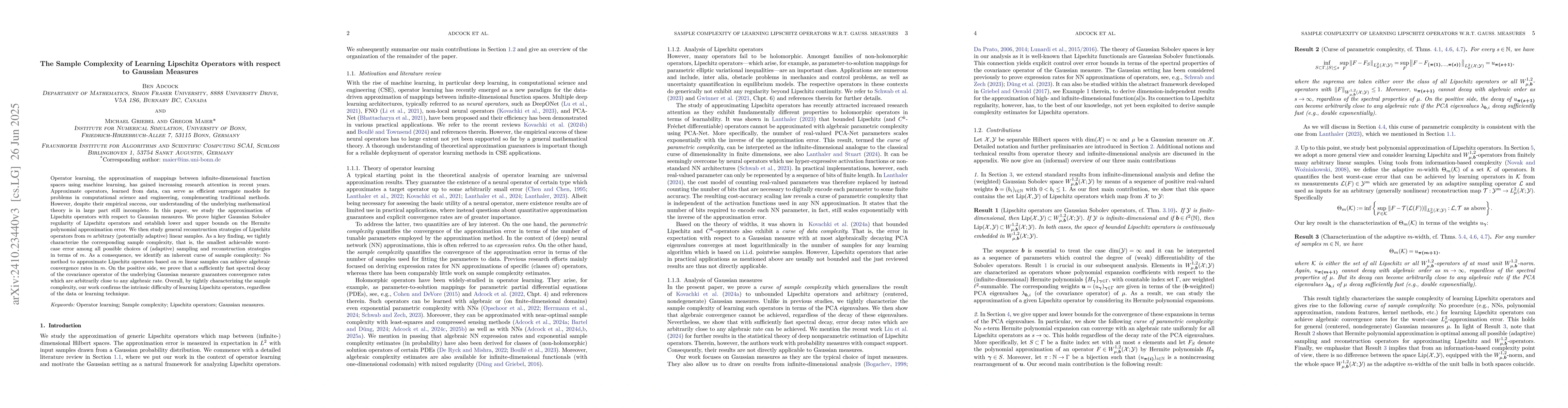 Thumbnail for Learning Lipschitz Operators with respect to Gaussian Measures with
  Near-Optimal Sample Complexity