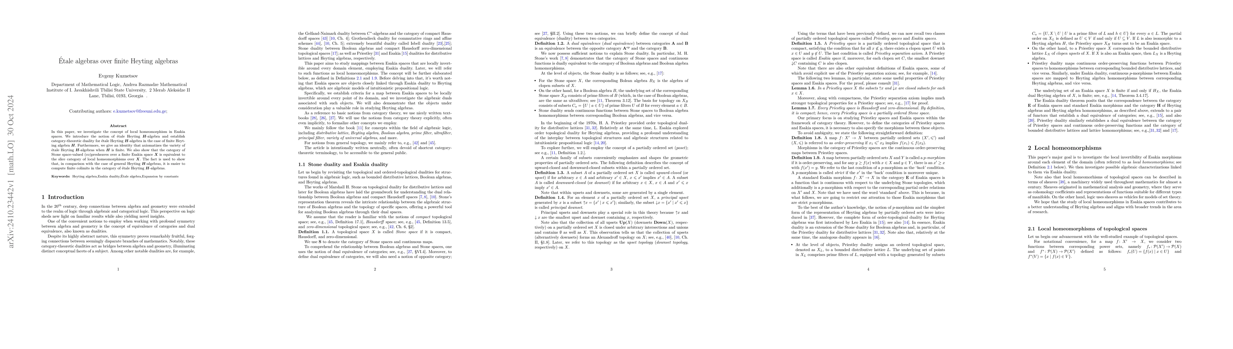 Thumbnail for Etale algebras over finite Heyting algebras
