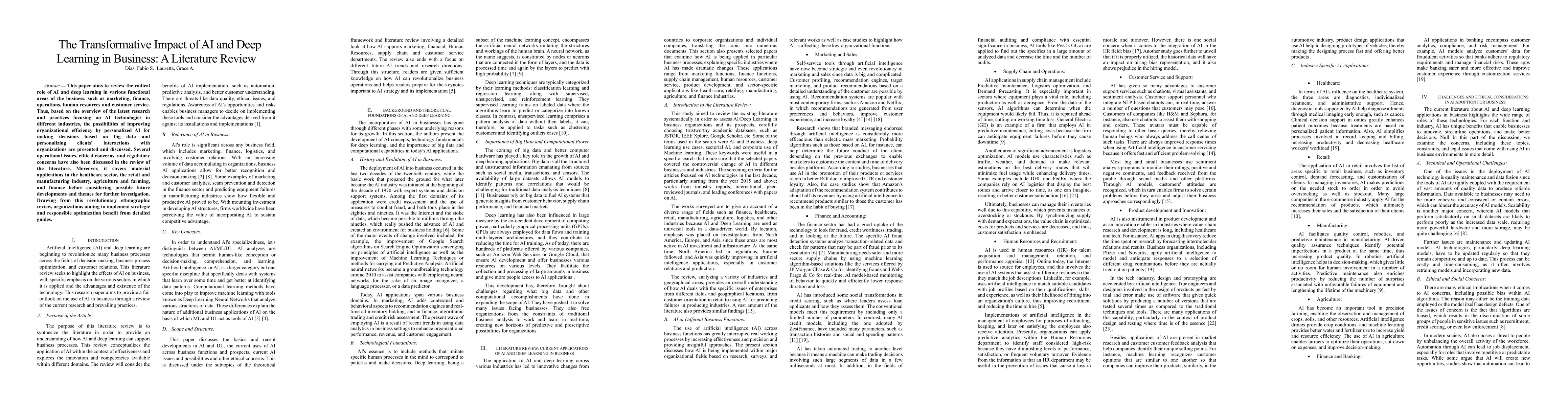 Thumbnail for The Transformative Impact of AI and Deep Learning in Business: A
  Literature Review