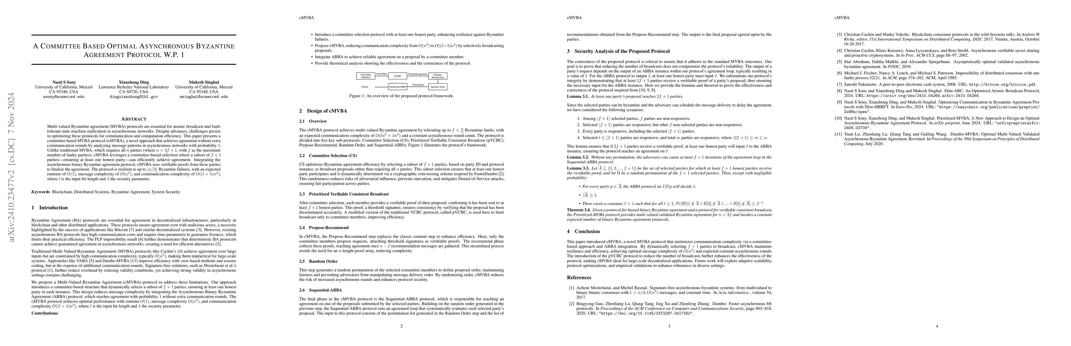 Thumbnail for A Committee Based Optimal Asynchronous Byzantine Agreement Protocol W.P.
  1