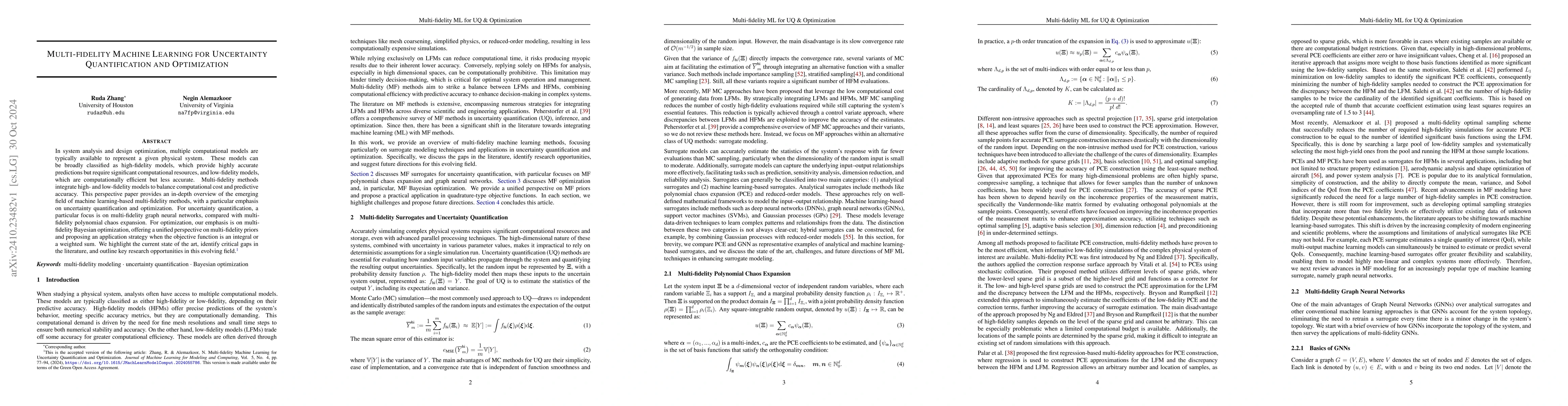 Thumbnail for Multi-fidelity Machine Learning for Uncertainty Quantification and
  Optimization
