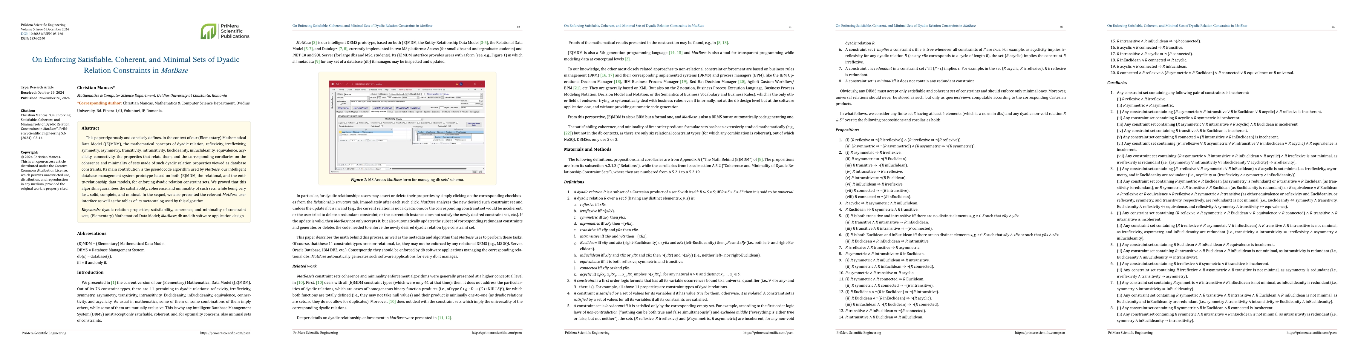Thumbnail for On Enforcing Satisfiable, Coherent, and Minimal Sets of Dyadic Relation
  Constraints in MatBase