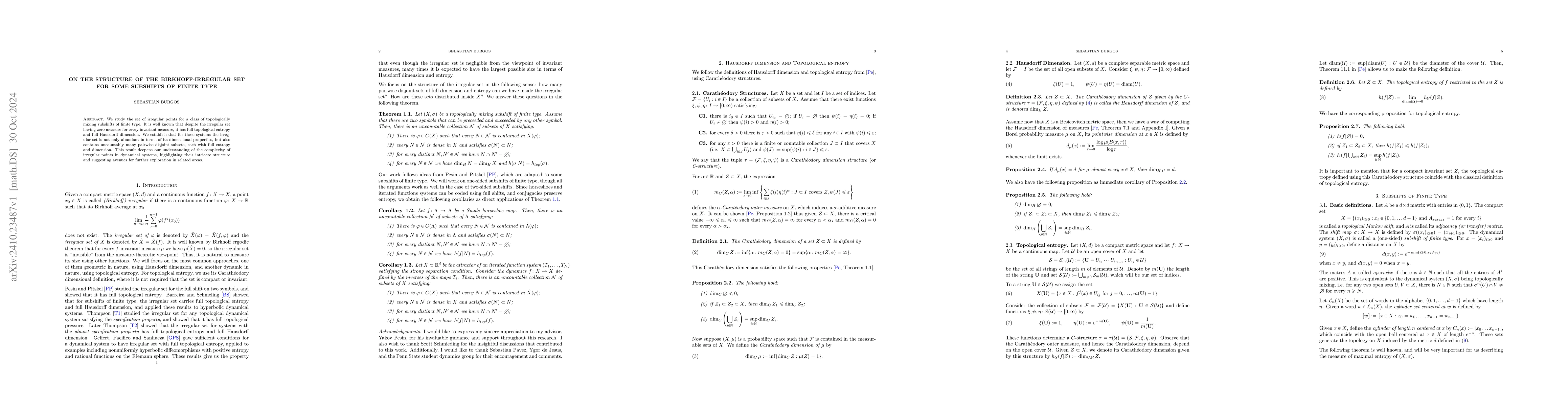 Thumbnail for On the structure of the Birkhoff-irregular set for some subshifts of
  finite type