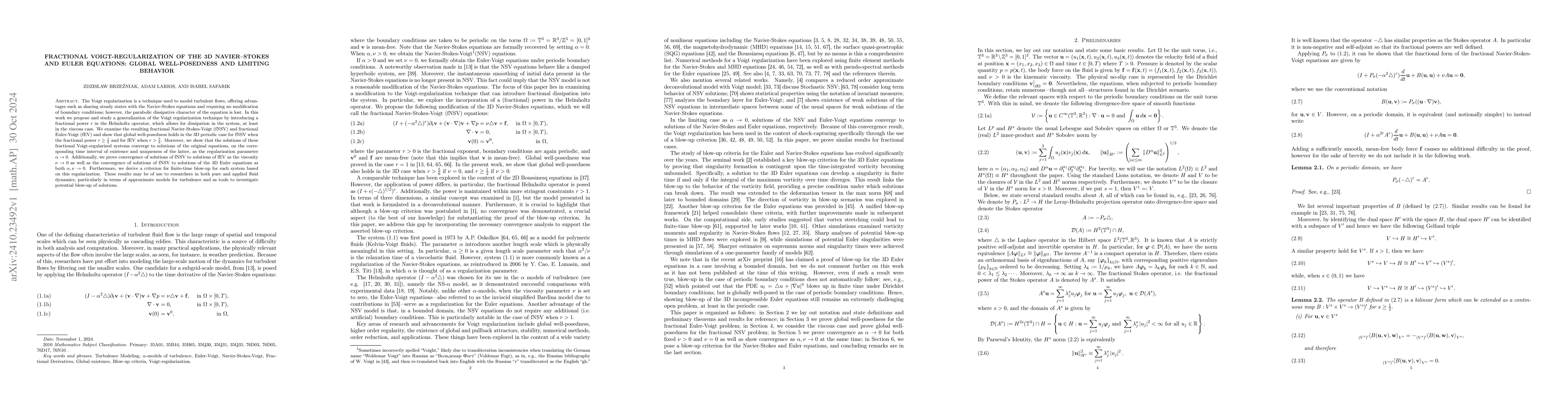 Thumbnail for Fractional Voigt-regularization of the 3D Navier--Stokes and Euler
  equations: Global well-posedness and limiting behavior