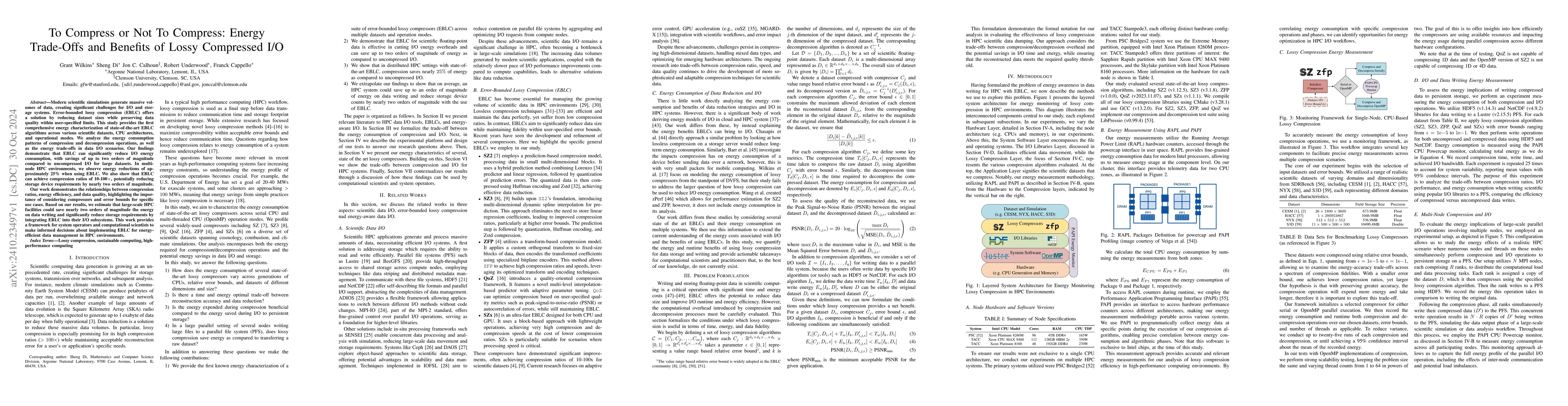 Thumbnail for To Compress or Not To Compress: Energy Trade-Offs and Benefits of Lossy
  Compressed I/O