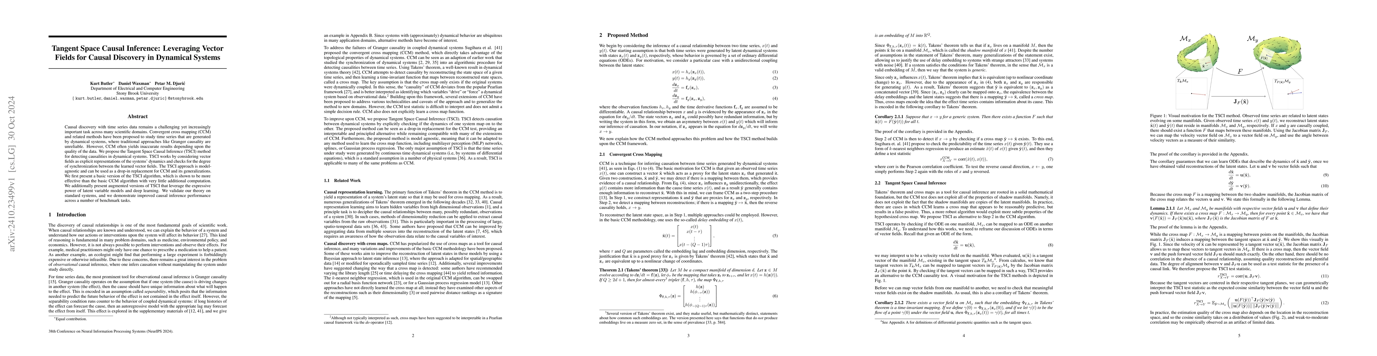 Thumbnail for Tangent Space Causal Inference: Leveraging Vector Fields for Causal
  Discovery in Dynamical Systems