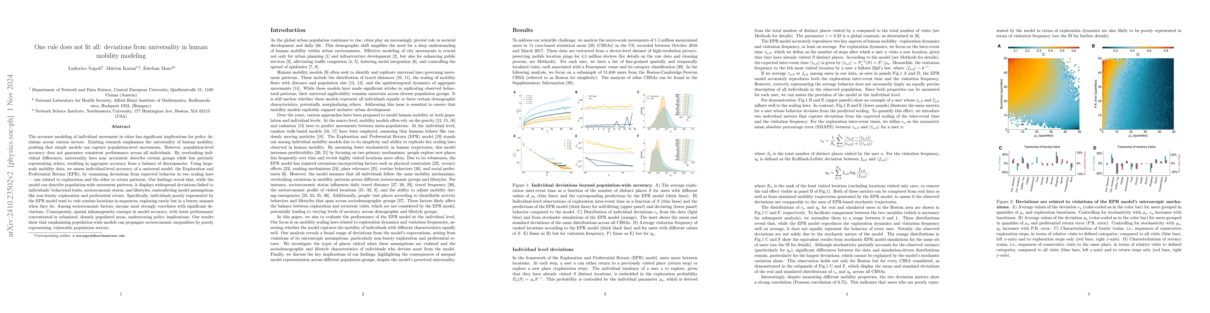 Thumbnail for One rule does not fit all: deviations from universality in human
  mobility modeling