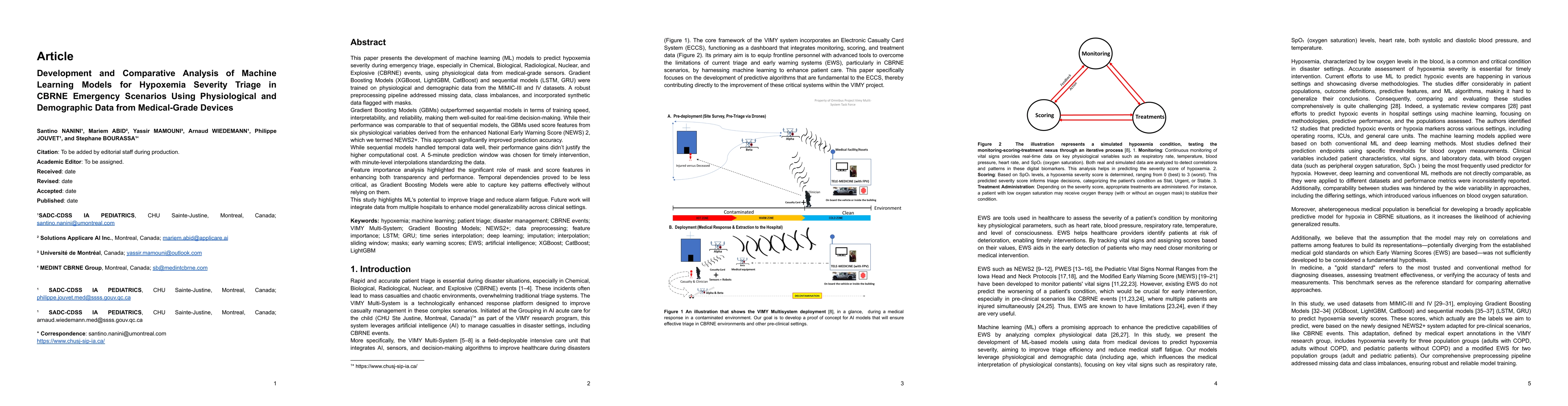 Thumbnail for Development and Comparative Analysis of Machine Learning Models for
  Hypoxemia Severity Triage in CBRNE Emergency Scenarios Using Physiological
  and Demographic Data from Medical-Grade Devices