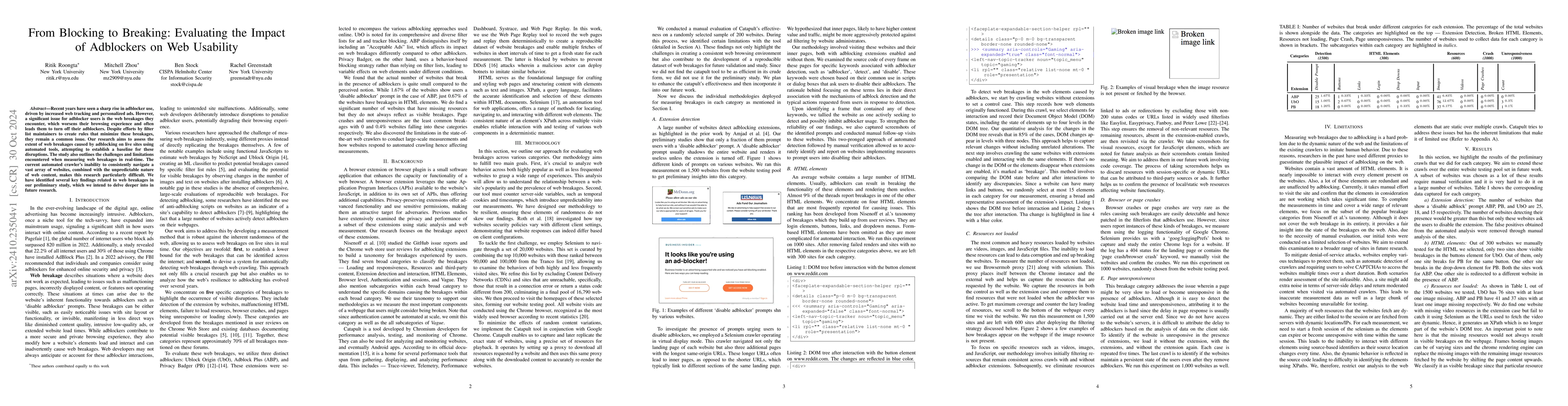 Thumbnail for From Blocking to Breaking: Evaluating the Impact of Adblockers on Web
  Usability