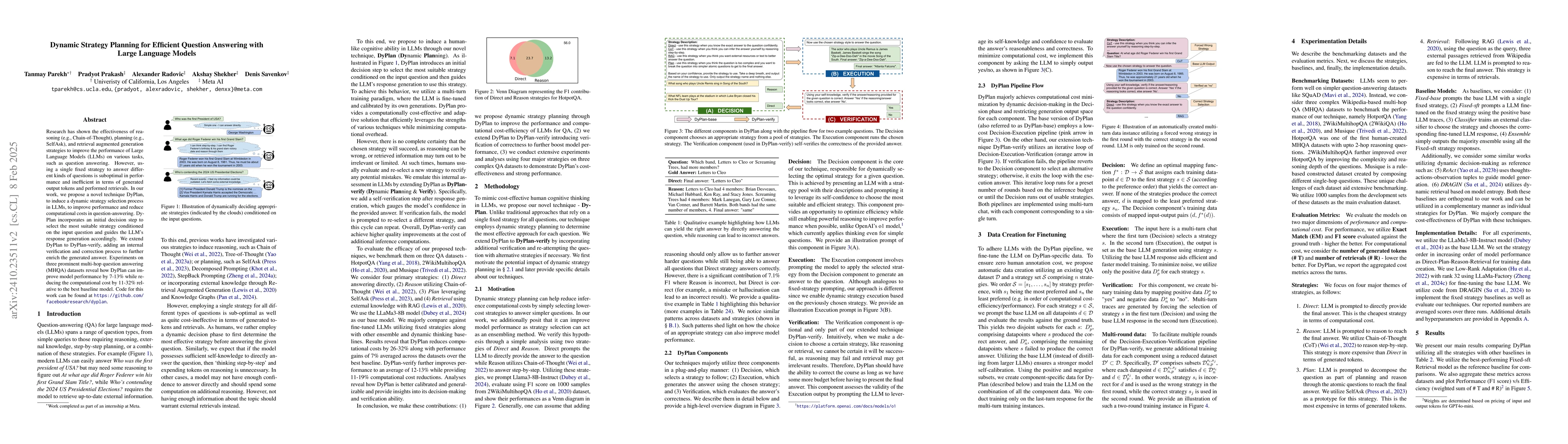 Thumbnail for Dynamic Strategy Planning for Efficient Question Answering with Large
  Language Models