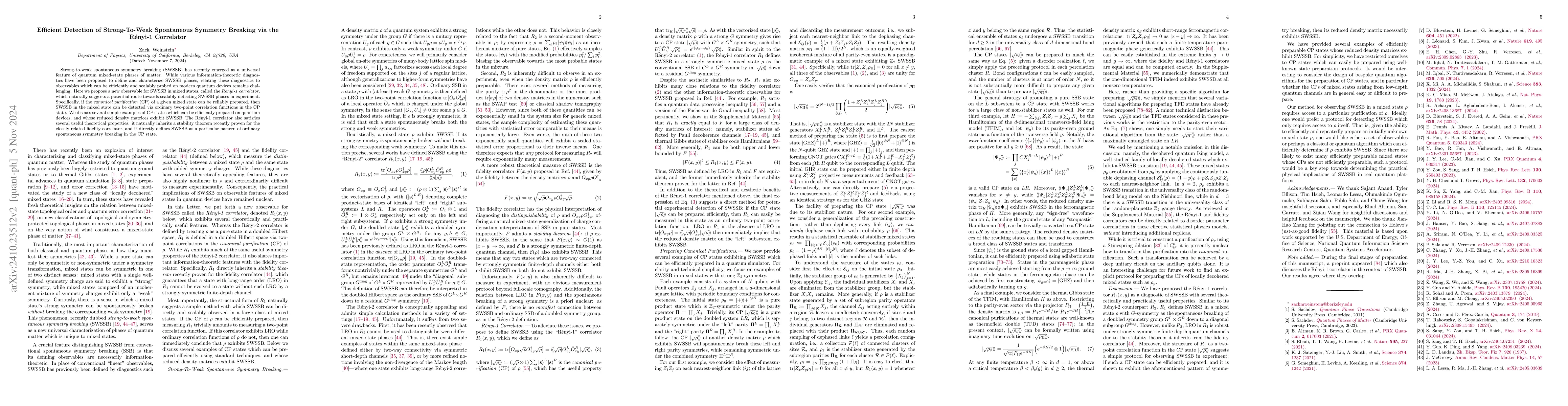 Thumbnail for Efficient Detection of Strong-To-Weak Spontaneous Symmetry Breaking via
  the Rényi-1 Correlator
