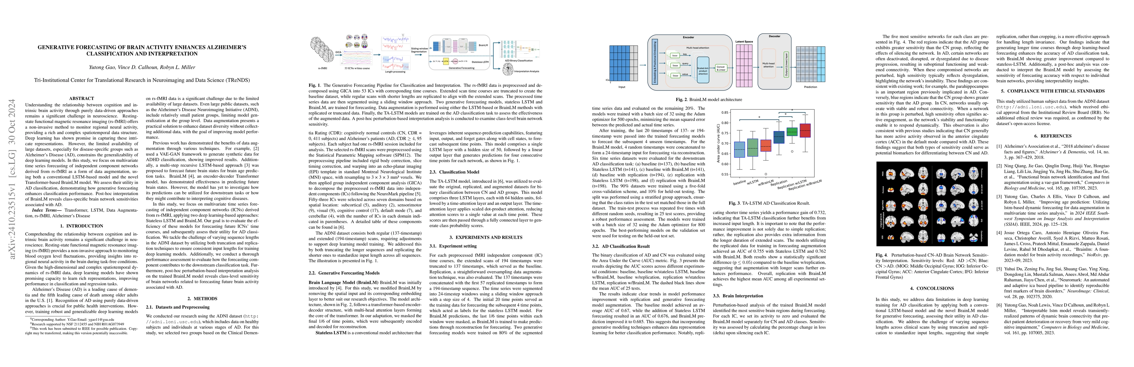 Thumbnail for Generative forecasting of brain activity enhances Alzheimer's
  classification and interpretation