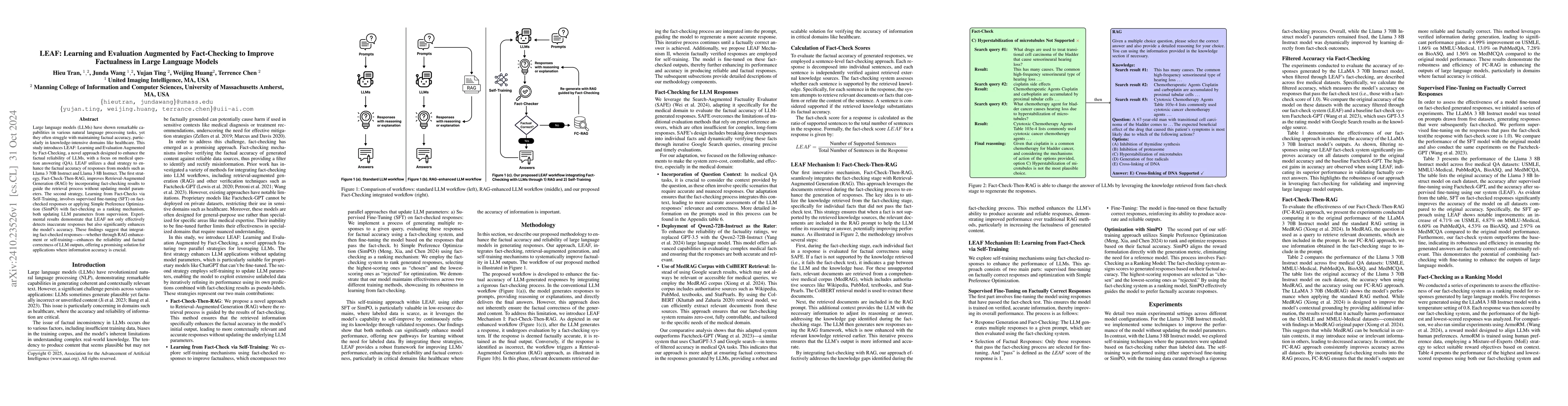 Thumbnail for LEAF: Learning and Evaluation Augmented by Fact-Checking to Improve
  Factualness in Large Language Models
