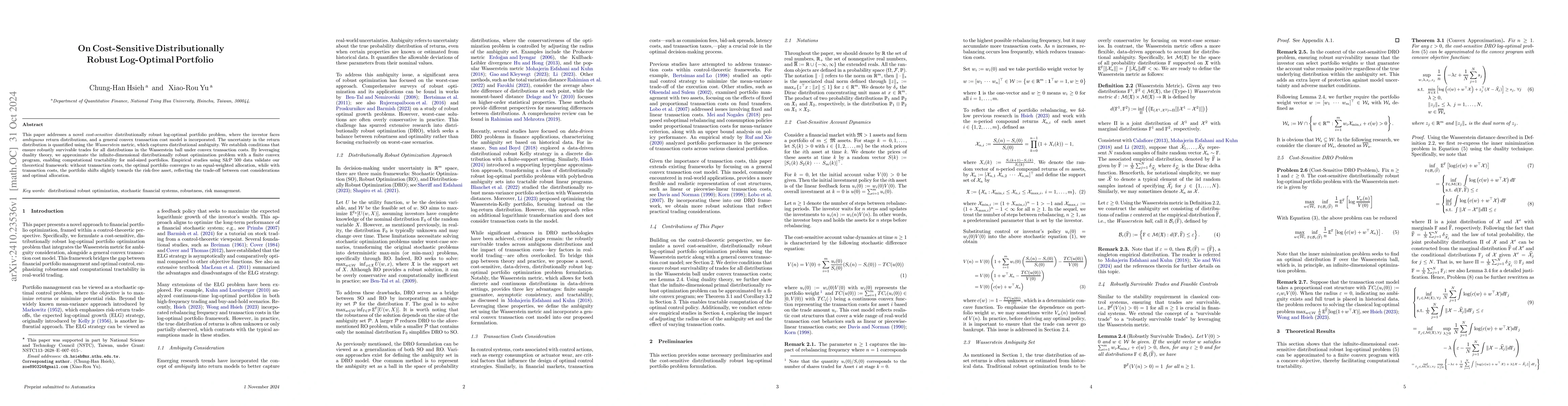 Thumbnail for On Cost-Sensitive Distributionally Robust Log-Optimal Portfolio