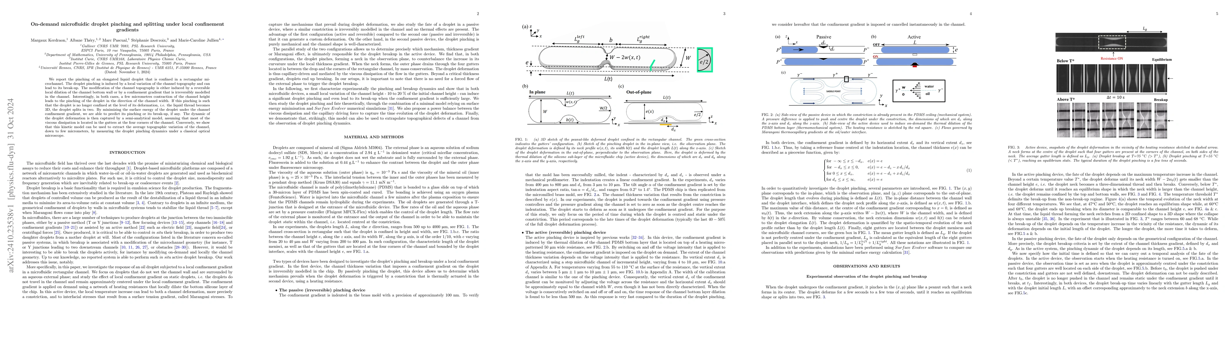 Thumbnail for On-demand microfluidic droplet pinching and splitting under local
  confinement gradients