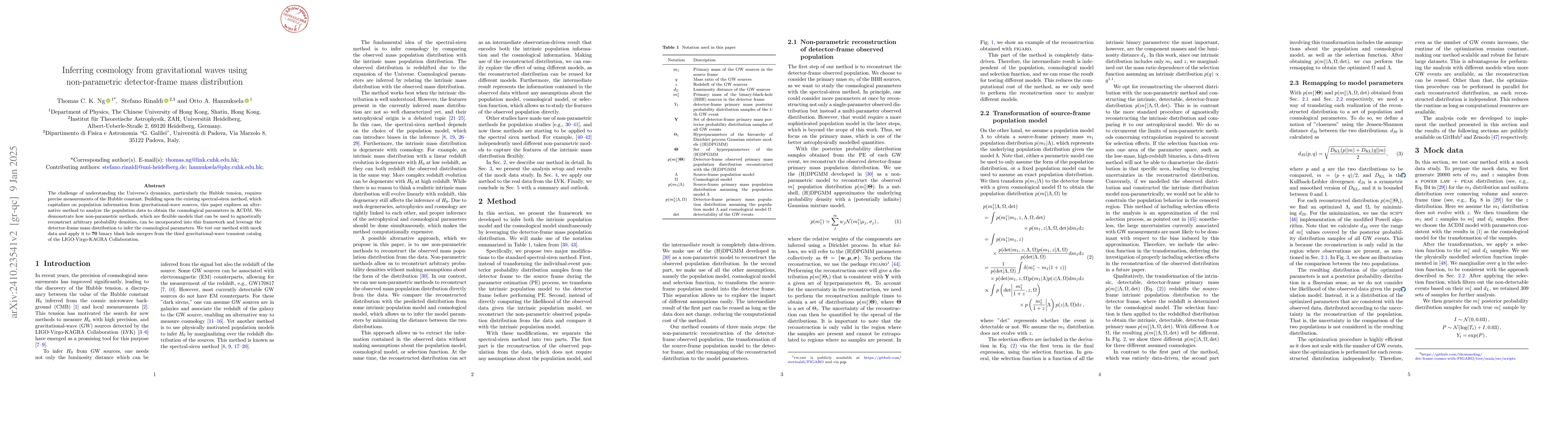 Thumbnail for Inferring cosmology from gravitational waves using non-parametric
  detector-frame mass distribution
