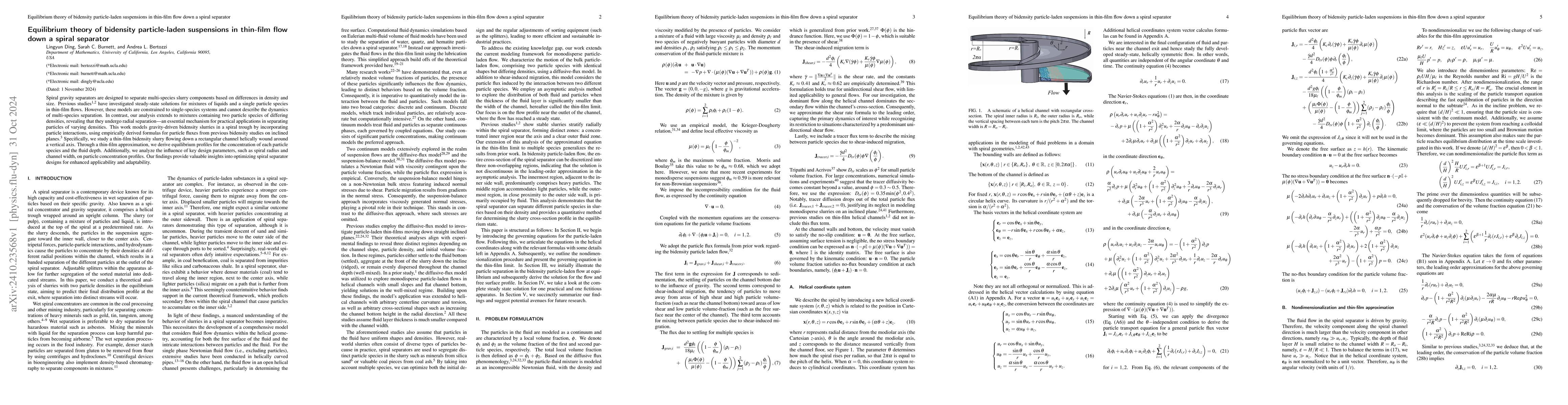 Thumbnail for Equilibrium theory of bidensity particle-laden suspensions in thin-film
  flow down a spiral separator