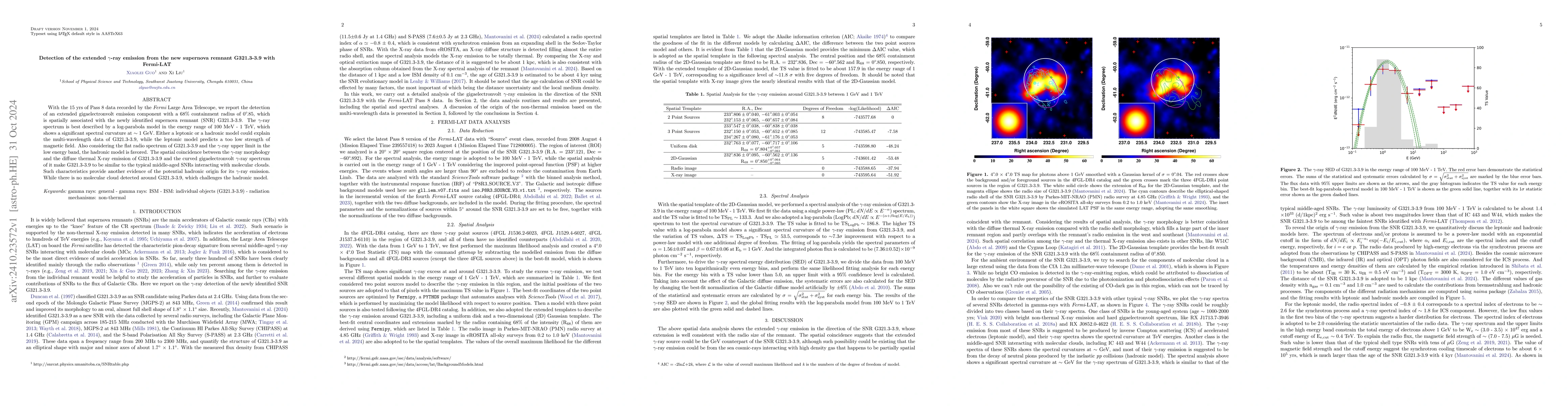 Thumbnail for Detection of the extended $γ$-ray emission from the new supernova
  remnant G321.3-3.9 with Fermi-LAT