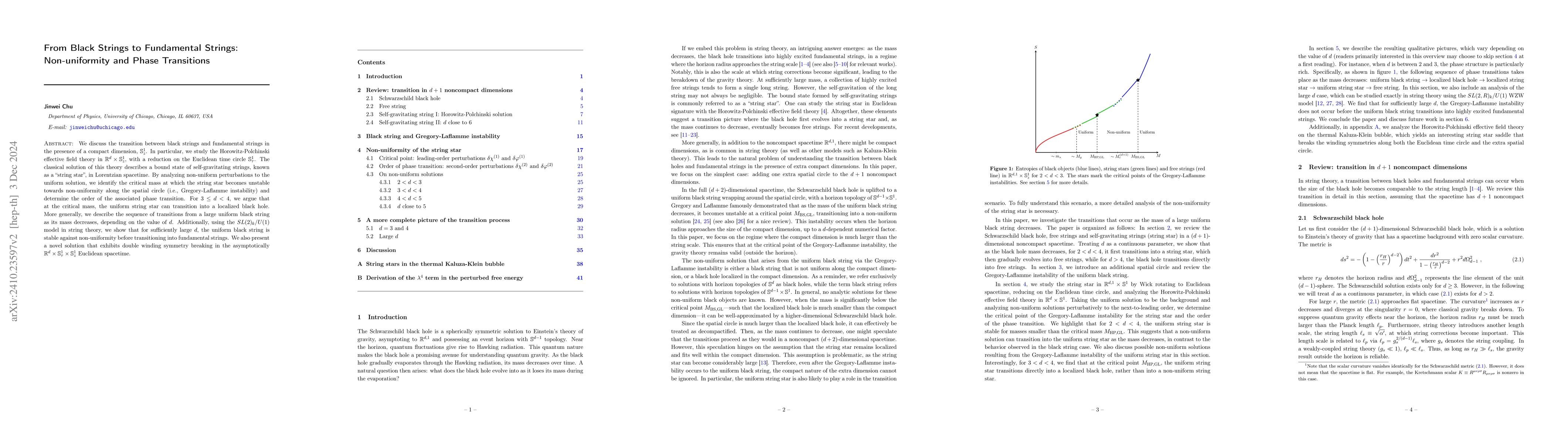 Thumbnail for From Black Strings to Fundamental Strings: Non-uniformity and Phase
  Transitions