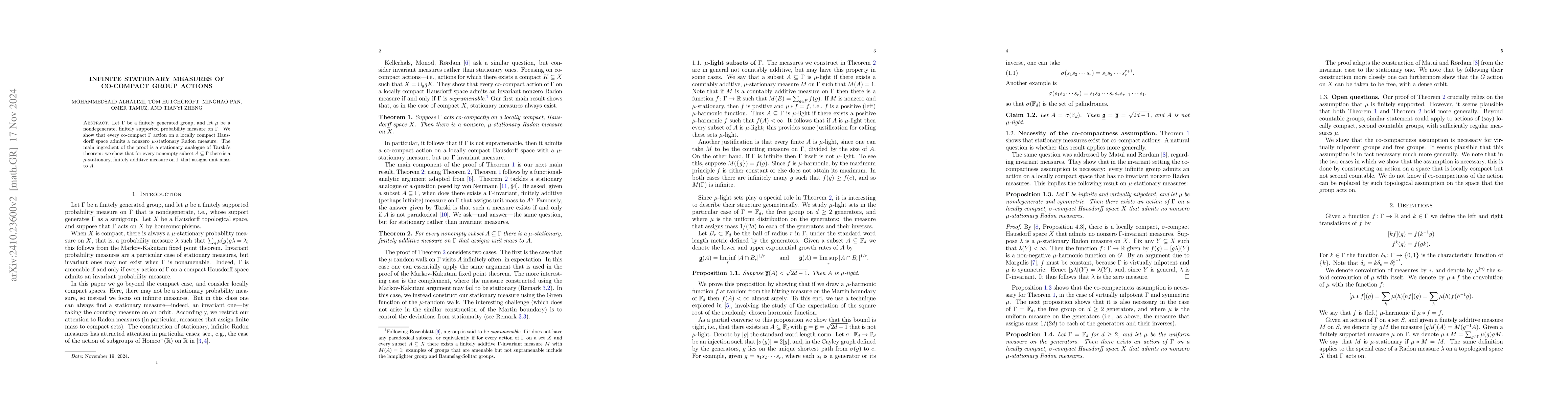 Thumbnail for Infinite stationary measures of co-compact group actions