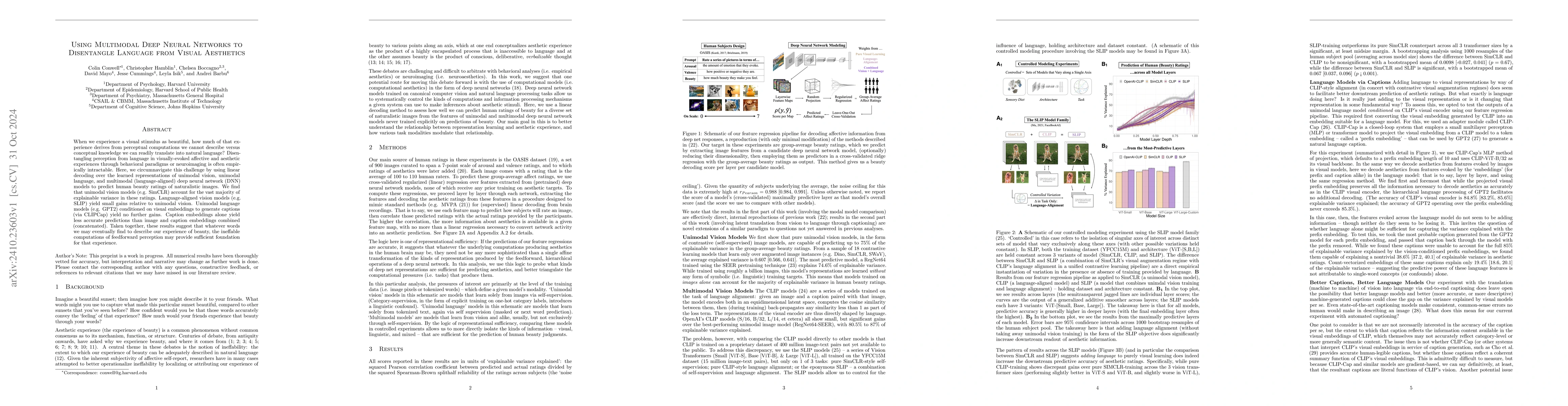 Thumbnail for Using Multimodal Deep Neural Networks to Disentangle Language from
  Visual Aesthetics