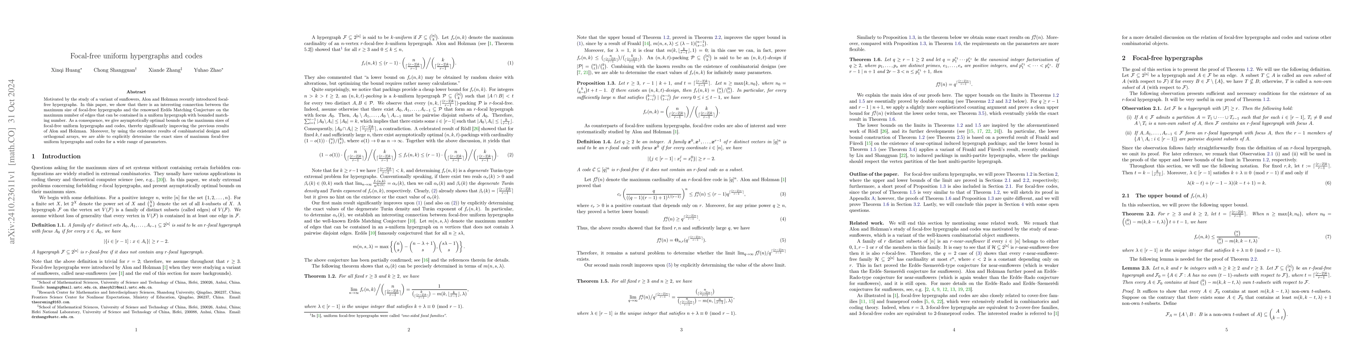 Thumbnail for Focal-free uniform hypergraphs and codes