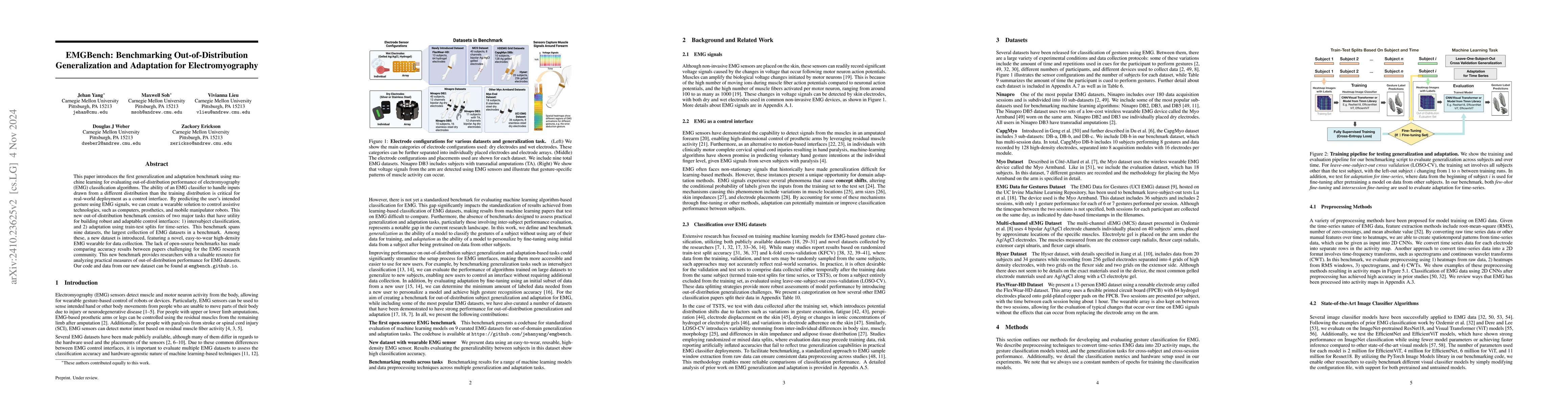 Thumbnail for EMGBench: Benchmarking Out-of-Distribution Generalization and Adaptation
  for Electromyography
