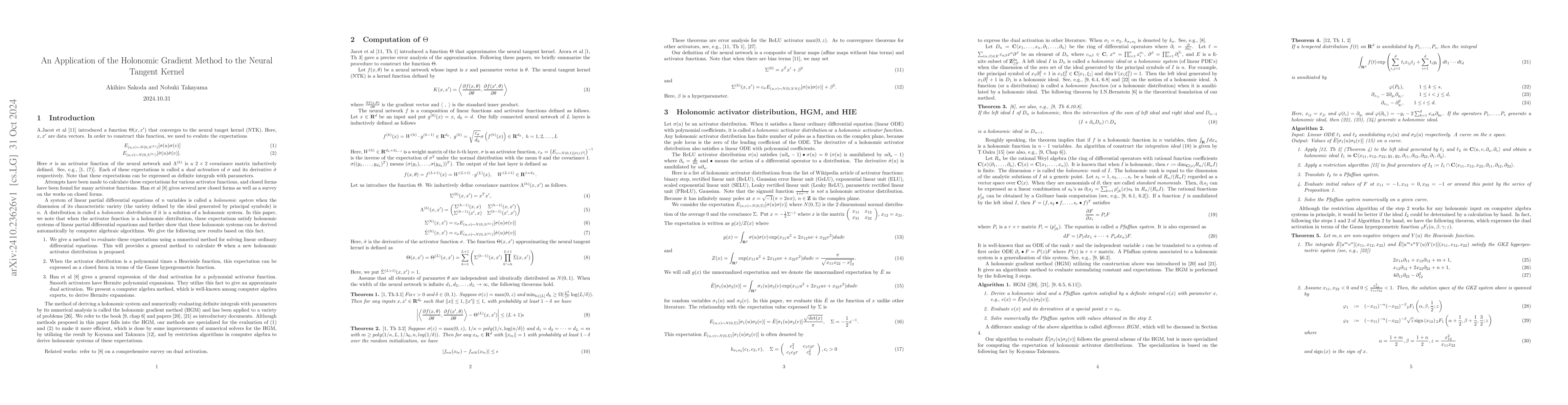 Thumbnail for An Application of the Holonomic Gradient Method to the Neural Tangent
  Kernel