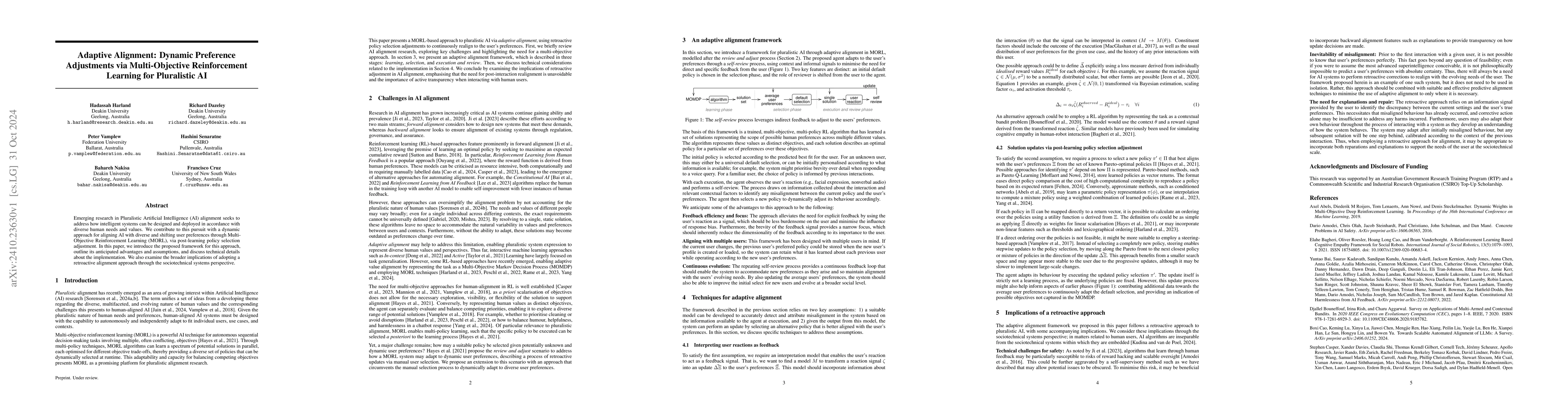 Thumbnail for Adaptive Alignment: Dynamic Preference Adjustments via Multi-Objective
  Reinforcement Learning for Pluralistic AI
