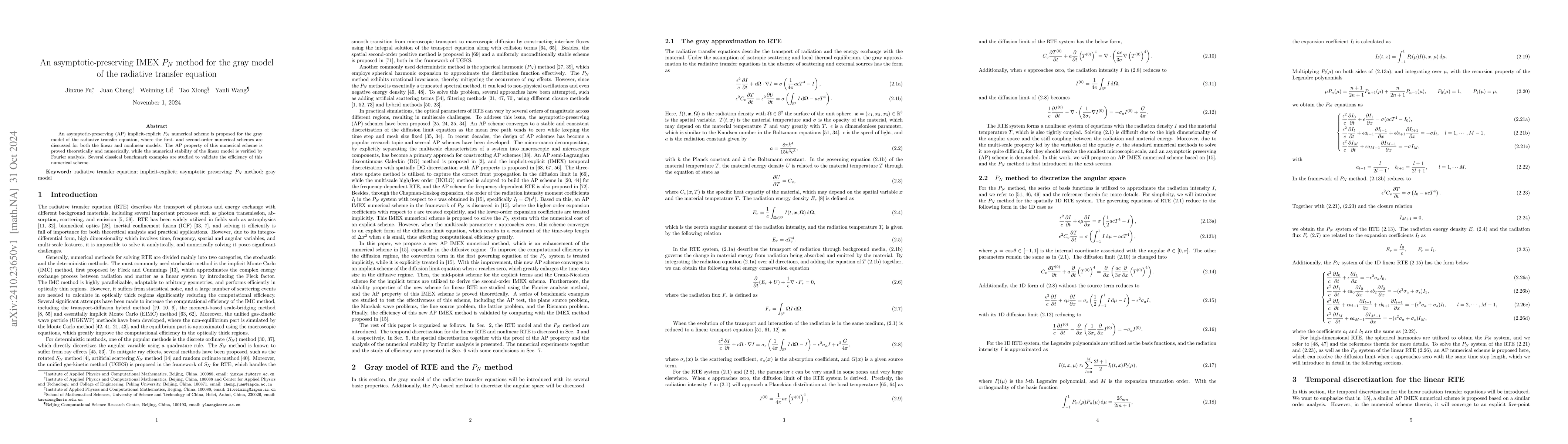 Thumbnail for An asymptotic-preserving IMEX PN method for the gray model of the
  radiative transfer equation