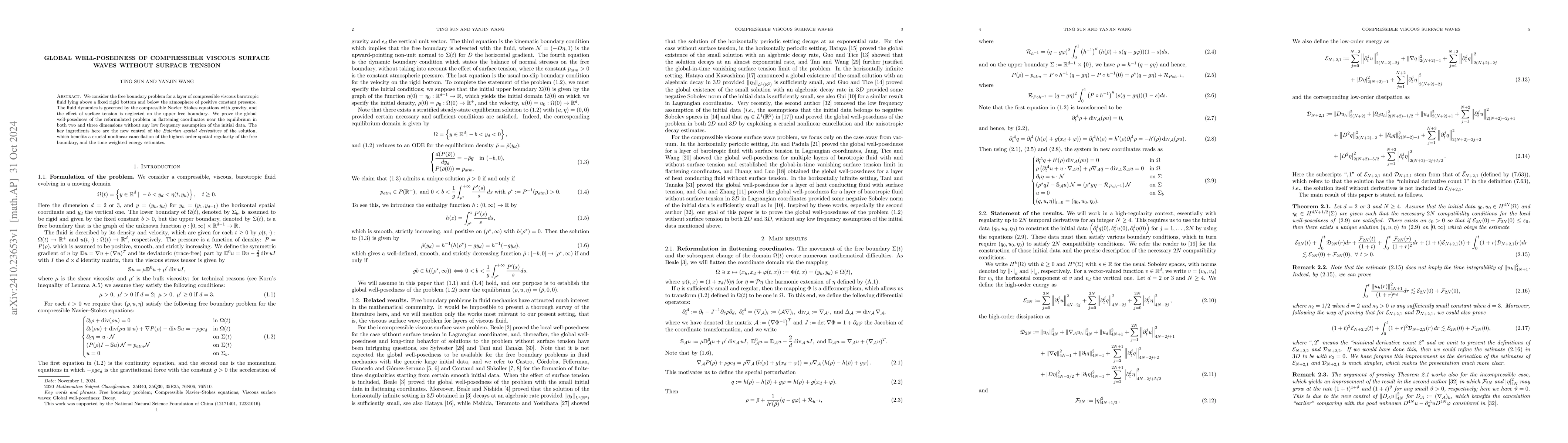 Thumbnail for Global Well-posedness of Compressible Viscous Surface Waves without
  Surface Tension