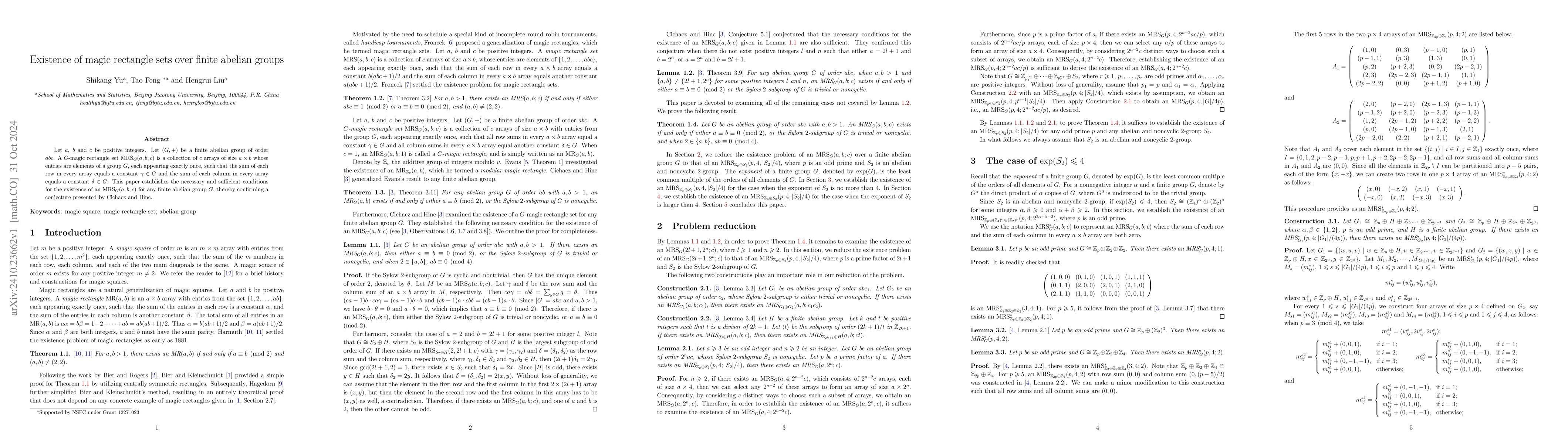 Thumbnail for Existence of magic rectangle sets over finite abelian groups