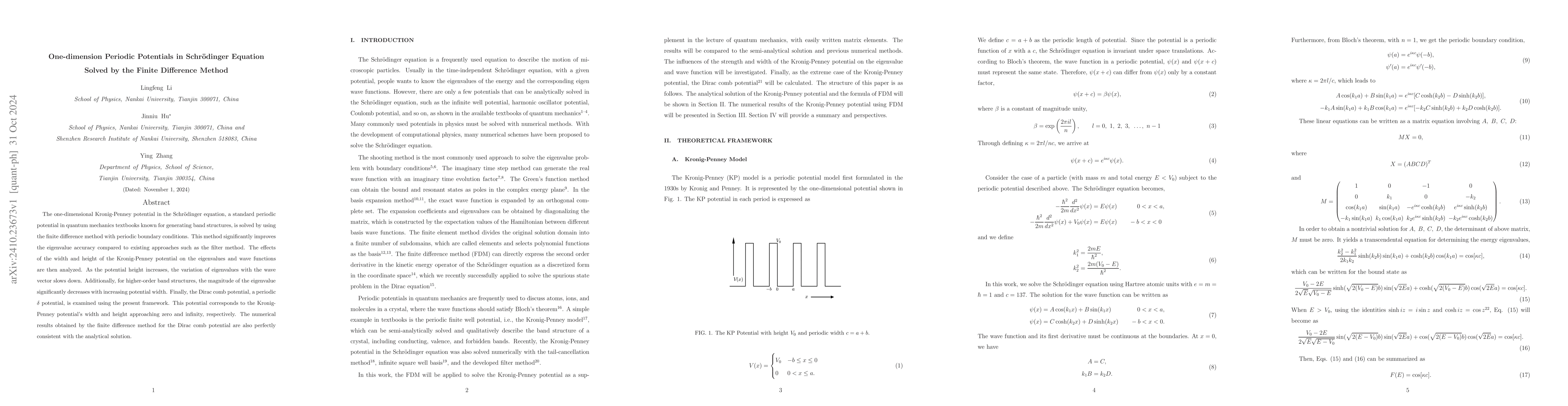 Thumbnail for One-dimension Periodic Potentials in Schrödinger Equation Solved by
  the Finite Difference Method
