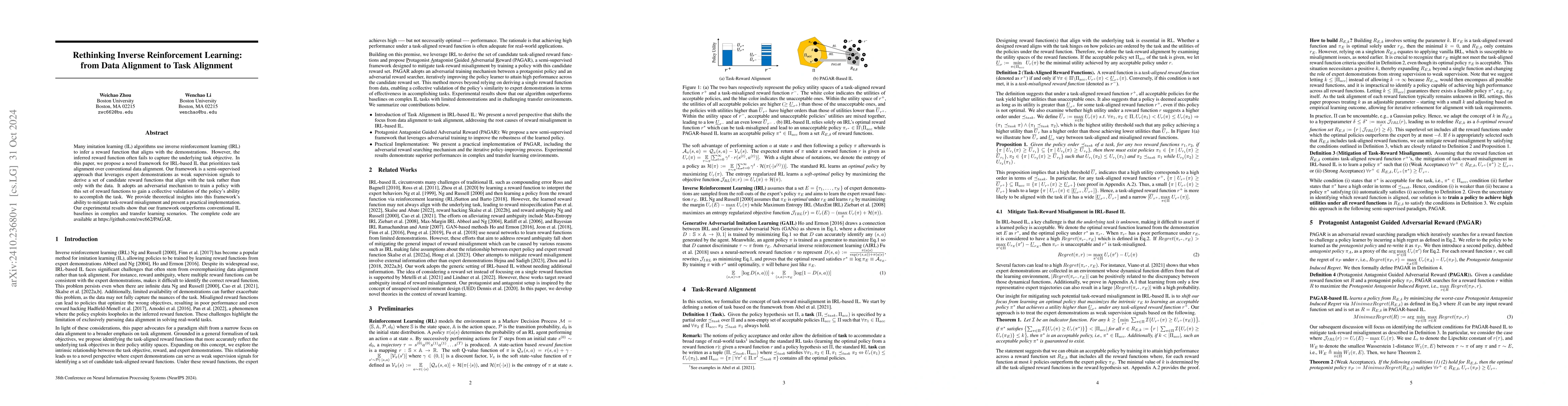 Thumbnail for Rethinking Inverse Reinforcement Learning: from Data Alignment to Task
  Alignment