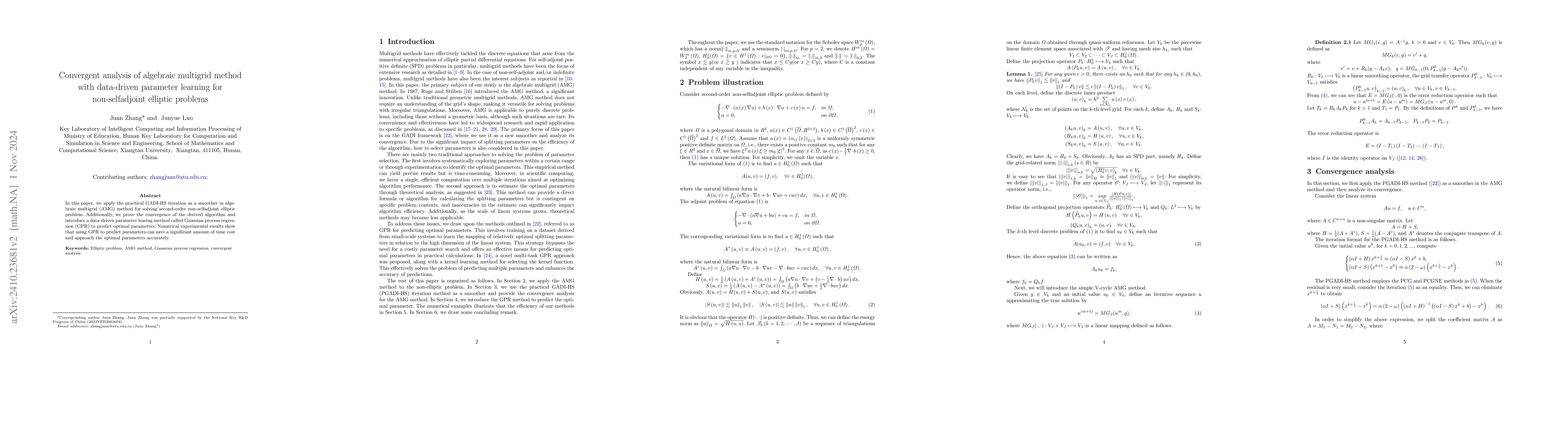 Thumbnail for Convergent analysis of algebraic multigrid method with data-driven
  parameter learning for non-selfadjoint elliptic problems
