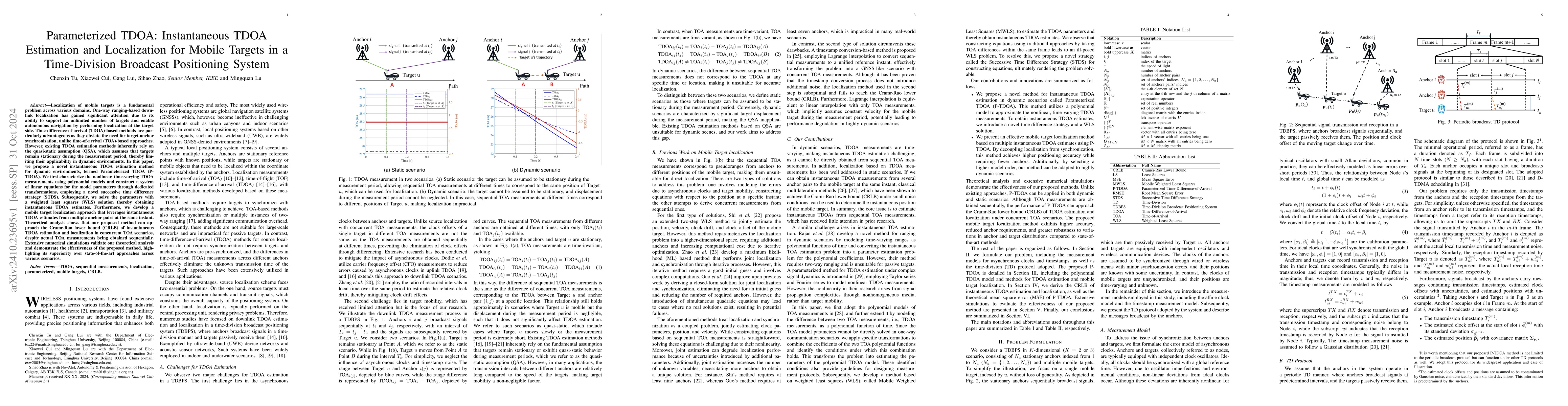Thumbnail for Parameterized TDOA: Instantaneous TDOA Estimation and Localization for
  Mobile Targets in a Time-Division Broadcast Positioning System